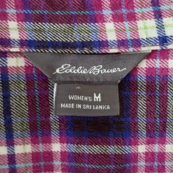 Eddie Bauer Long Sleeve Shirt Purple, Roll Tab Sleeves, Size M Plaid Button Up - Picture 5 of 5